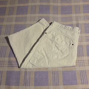 Rare Vintage 90s Cross Colours Made USA L.A. Baggy Shorts Logo Cream White Beige